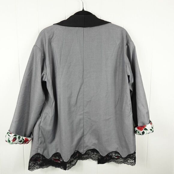 Lin Womens Blazer Gray w/Lace Trim X-Small (150/76A) - Picture 2 of 13